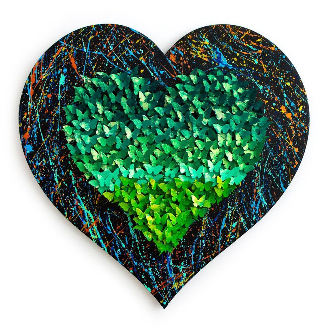 Patricia Govezensky- Original 3D Metal Art on Hand Painted Wood "Heart": Artist: Patricia Govezensky. Medium: Original 3D Metal Art on Hand Painted Wood. Title: Heart. Size: 23.5" x 23.5". Signature: Hand Signed by the artist. Certificate of Authenticity: From the publishe