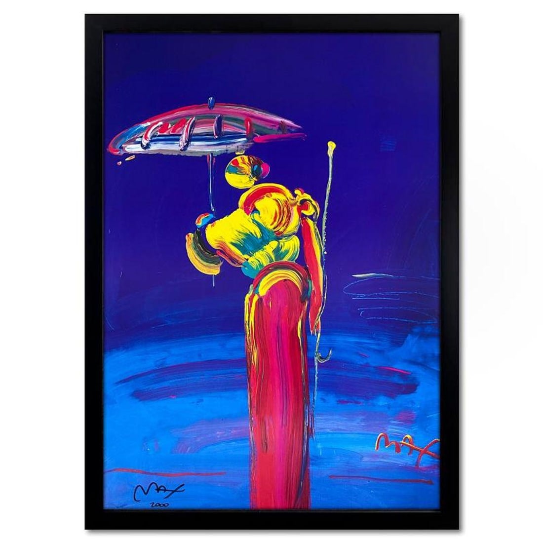 Peter Max, "Umbrella Man with Cane" Framed Hand Signed Offset Lithograph with Letter of (1 of 2)