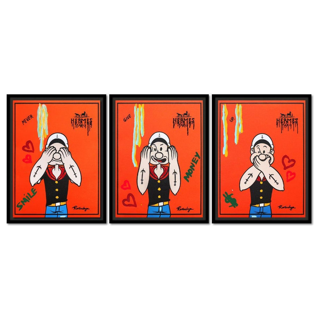 Nastya Rovenskaya- Original Mixed Media on Canvas (Triptych) "Three Wise Sailors": Artist: Nastya Rovenskaya. Medium: Original Mixed Media on Canvas (Triptych). Title: Three Wise Sailors. Size: 16" x 12". Measures approx. 18" x 13" (framed). Signature: Hand signed by the artist. Cer