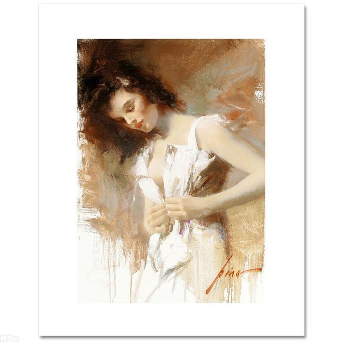 Pino (1939-2010), "White Camisole" Hand Signed Limited Edition on Canvas with Certificate of (1 of 1)