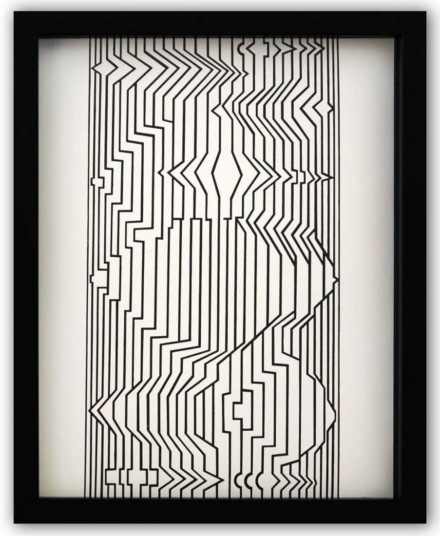Victor Vasarely- Heliogravure Print "Untitled": Artist: Victor Vasarely. Medium: Heliogravure Print. Title: Untitled. Size: 14" x 11". Measures approx. 15" x 12" (framed). Additional: Custom Framed. Reference#: 21581.
