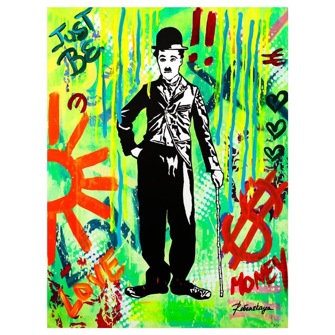 Nastya Rovenskaya- Mixed Media "Chaplin in Green" (1 of 2)