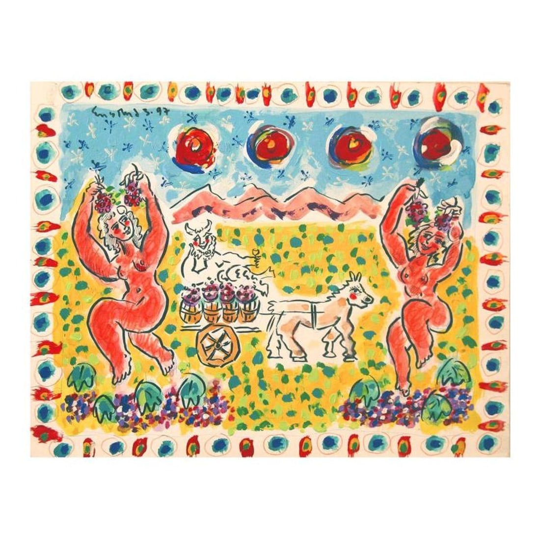 Wayne Ensrud, "Vendange" Mixed Media Original Artwork; Hand Signed; COA (1 of 2)