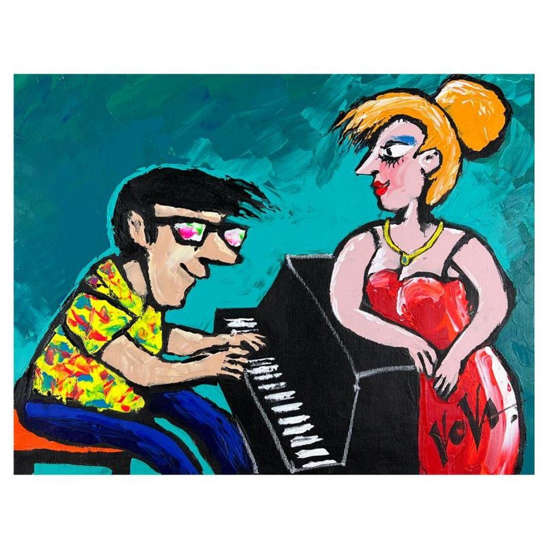 Vova, Hand Signed Original Painting on Canvas with letter of Authenticity.: This is an untitled original painting, acrylic on canvas, by Vova. Hand Signed by the artist, the piece comes with a letter of authenticity. Measures approximately 20" x 23".