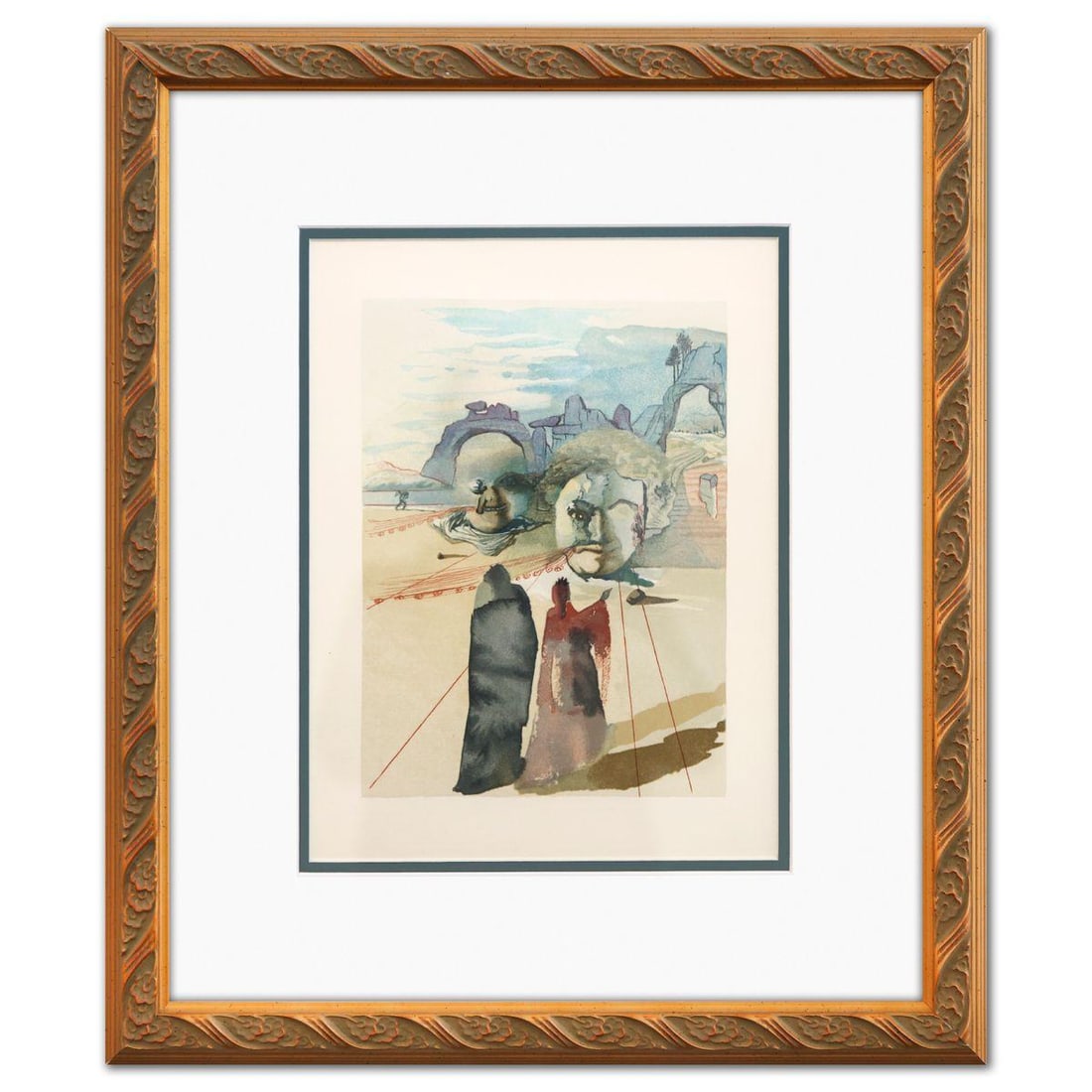 Salvador Dali- Original Color Woodcut on B.F.K. Rives Paper "Purgatory 20": Artist: Salvador Dali. Medium: Original Color Woodcut on B.F.K. Rives Paper. Title: Purgatory 20. Size: 13" x 10". Measures approx. 20" x 17" (framed). Certificate of Authenticity: Is included. Additi