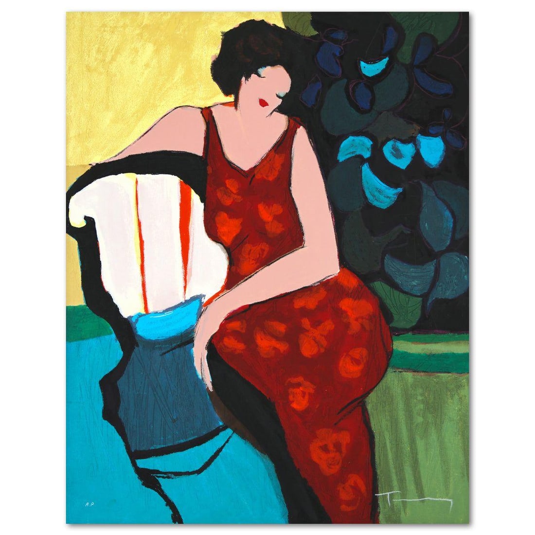 Itzchak Tarkay- Serigraph "Red Dress": Artist: Itzchak Tarkay. Medium: Serigraph. Title: Red Dress. Size: 21" x 17". Signature: Hand Signed. Reference#: 74753.