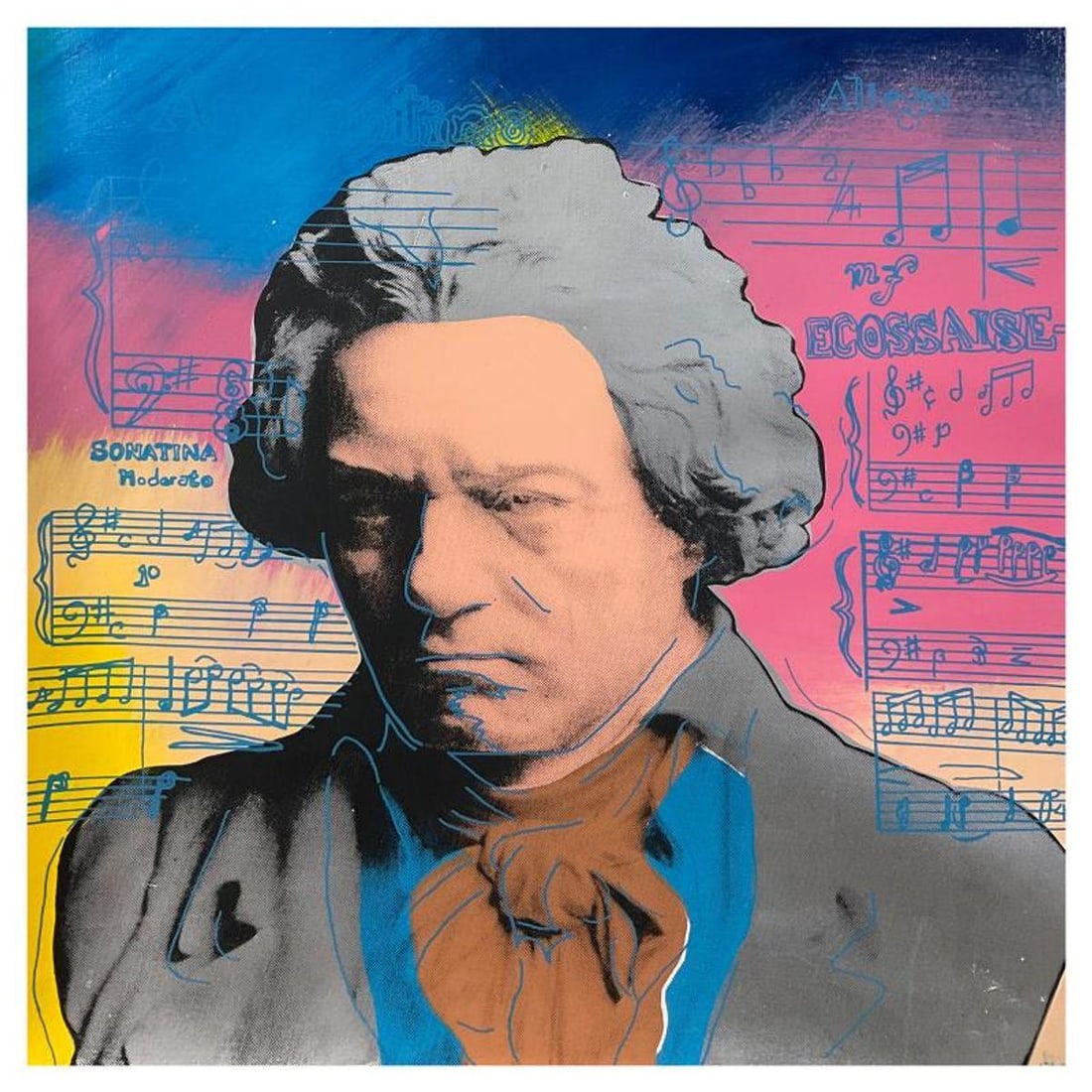 Steve Kaufman (1960-2010), "Beethoven" Hand Painted, Hand Pulled Unique Variation Silkscreen on (1 of 2)