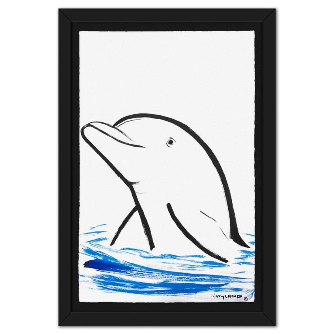 Wyland, "Dolphin" Framed Original Sumi Ink Painting, Hand Signed with Letter of Authenticity.: "Dolphin" is an original sumi ink painting on paper by Wyland, hand signed by the artist. This piece comes custom framed. Includes Letter of Authenticity. Measures approx. 46" x 32" (frame), 40" x 26"