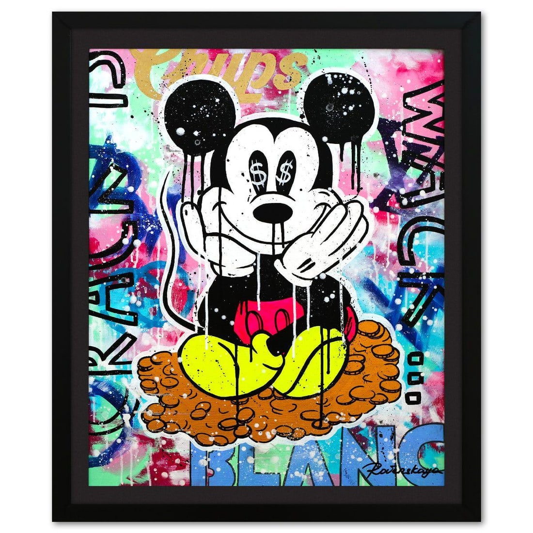 Nastya Rovenskaya- Original Oil on Canvas "Money Joy": Artist: Nastya Rovenskaya. Medium: Original Oil on Canvas. Title: Money Joy. Size: 30" x 24". Measures approx. 34" x 28" (framed). Signature: Hand signed by the artist. Certificate of Authenticity: Is