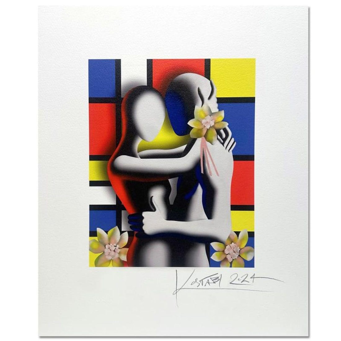 Mark Kostabi, "Forever in Bloom" Hand Signed Limited Edition with Certificate of Authenticity.: Forever in Bloom, is a limited edition giclee on paper by Mark Kostabi. The piece is hand signed and numbered and comes with a certificate of authenticity. Measures approximately 21.5" x 17.5" (with b