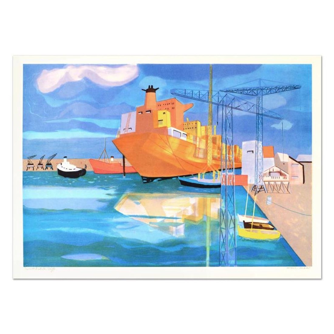 Georges Lambert (1919-1998), "Brest" Limited Edition Lithograph, Numbered and Hand Signed.: Brest is a limited edition lithograph on paper by Georges Lambert (1919-1998), numbered and hand signed by the artist! Measures approx. 29.5" x 21" (border). 27" x 19.5" (image). Reference#: 91337.