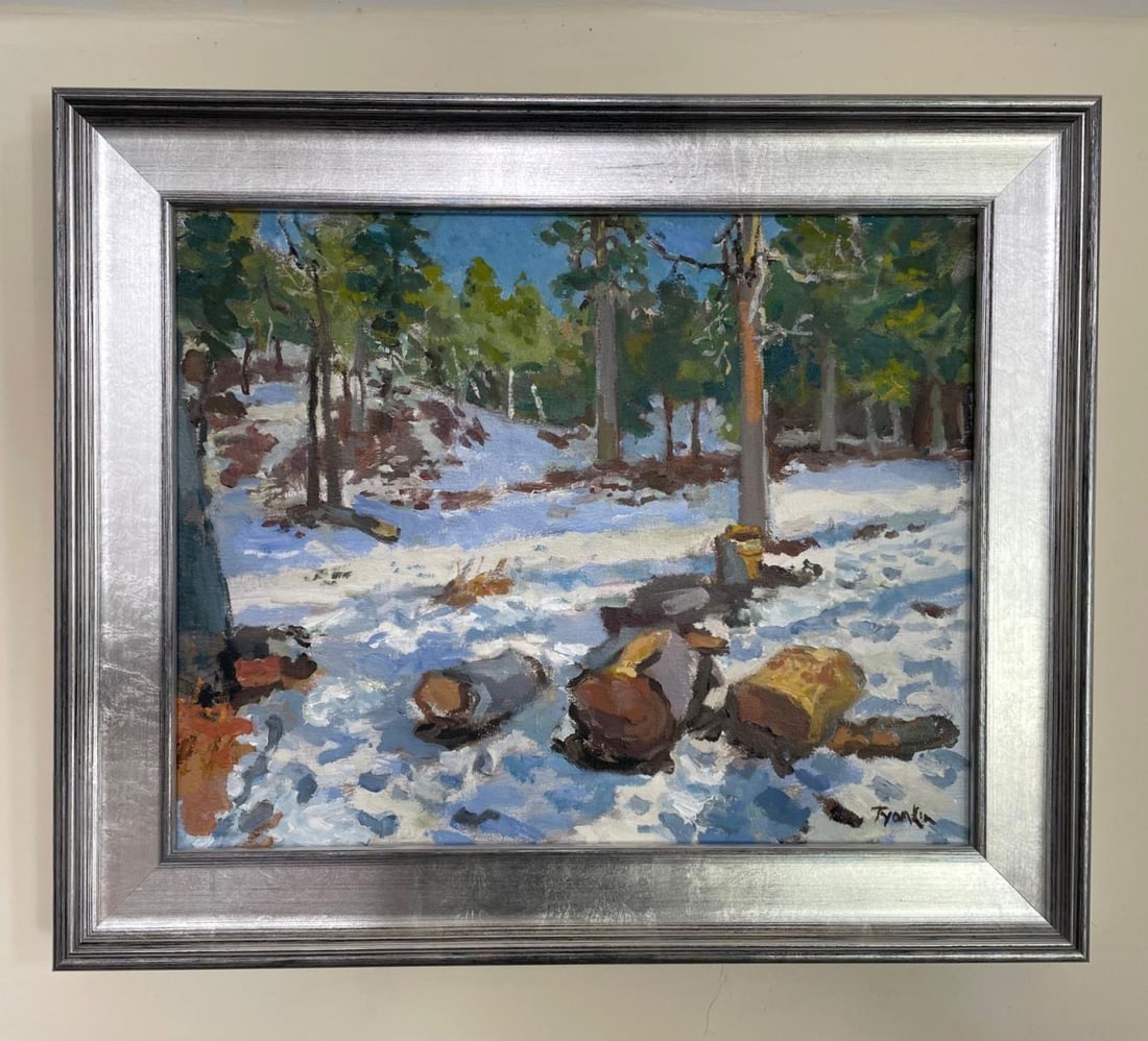 Boris Tyomkin - Oil on Canvas "Melting Snow. Los Angeles Mountains": Artist: Boris Tyomkin . Medium: Oil on Canvas. Title: Melting Snow. Los Angeles Mountains. Size: 16" x 20". Reference#: 81703.