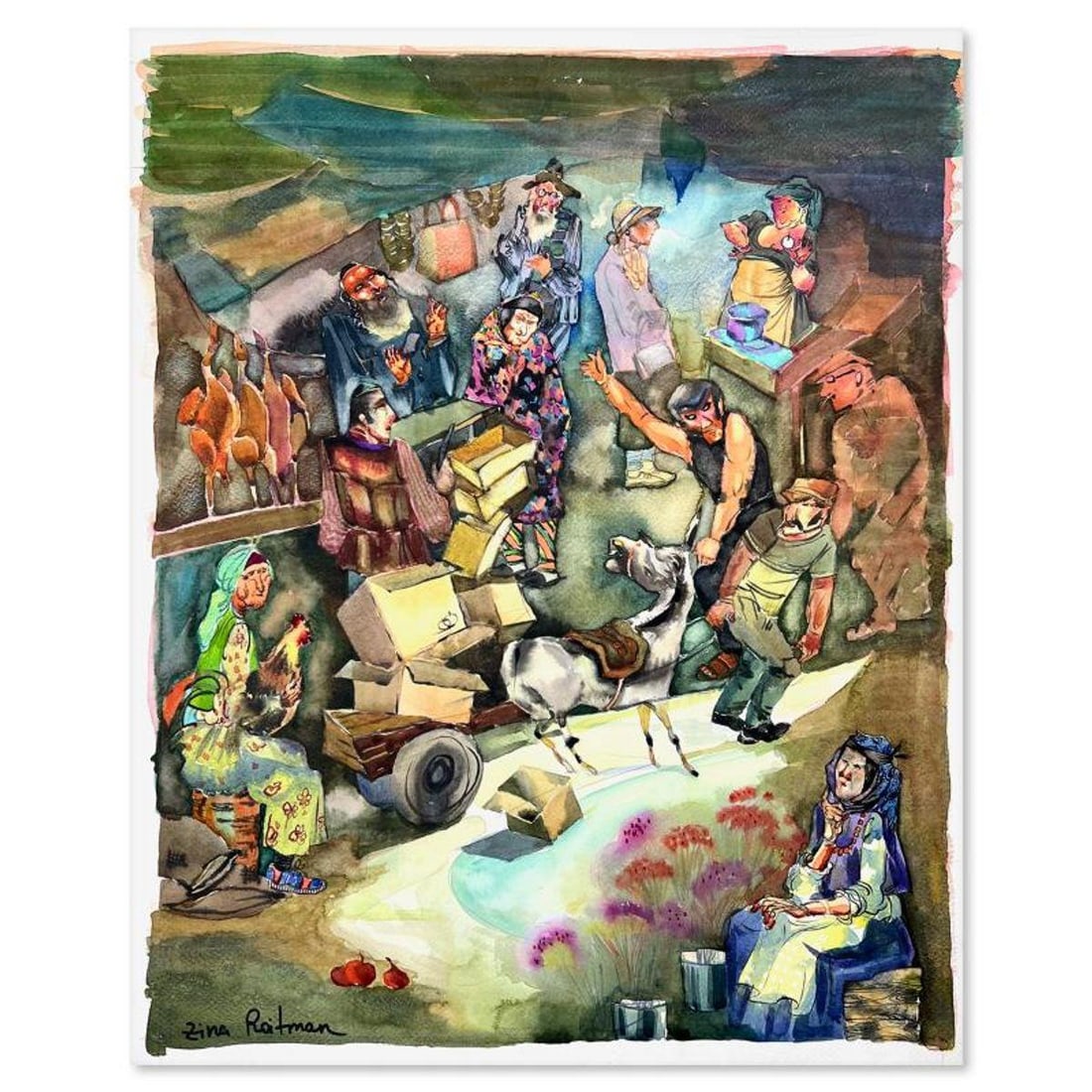 Zina Roitman, Hand Signed Original Painting with Letter of Authenticity.: This is an untitled original painting on paper by Zina Roitman. The piece is hand signed and comes with a letter of authenticity. Measures approximately 23" x 18.5".