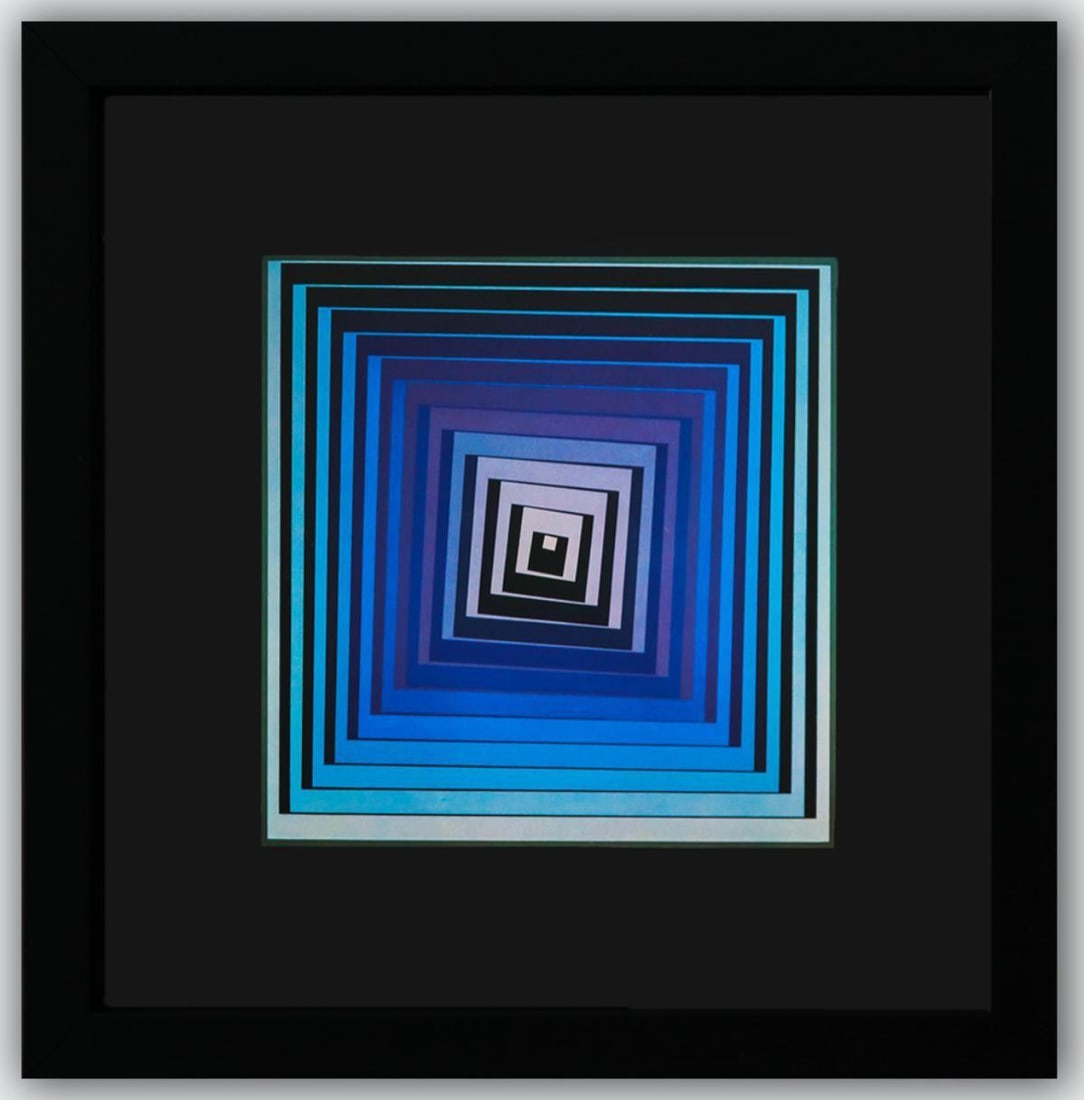 Victor Vasarely- Heliogravure Print "Untitled": Artist: Victor Vasarely. Medium: Heliogravure Print. Title: Untitled. Size: 10" x 10". Measures approx. 12" x 12" (framed). Additional: Custom Framed. Reference#: 21492.