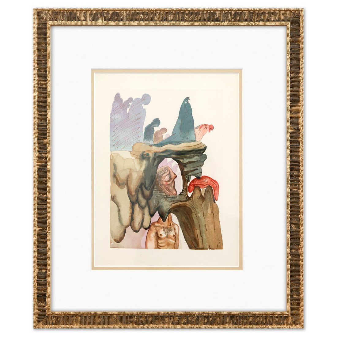 Salvador Dali- Original Color Woodcut on B.F.K. Rives Paper "Inferno 22" (1 of 2)