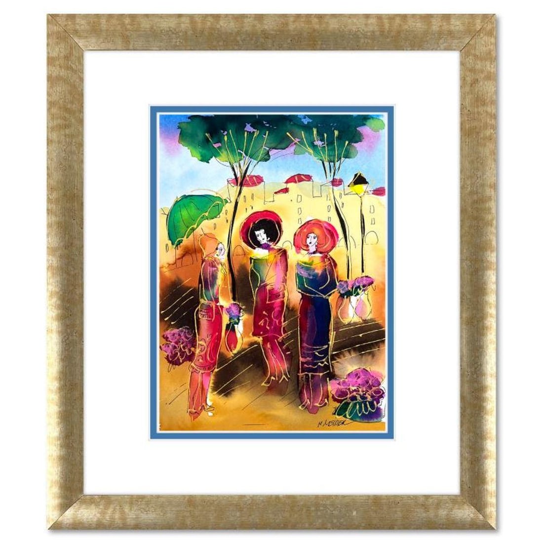 Moshe Leider, Framed Original Mixed Media Watercolor Painting, Hand Signed with Letter of: This is an original mixed media watercolor painting on paper by Moshe Leider. Hand signed by the artist, this piece comes custom framed and includes a Letter of Authenticity. Measures approximately 17