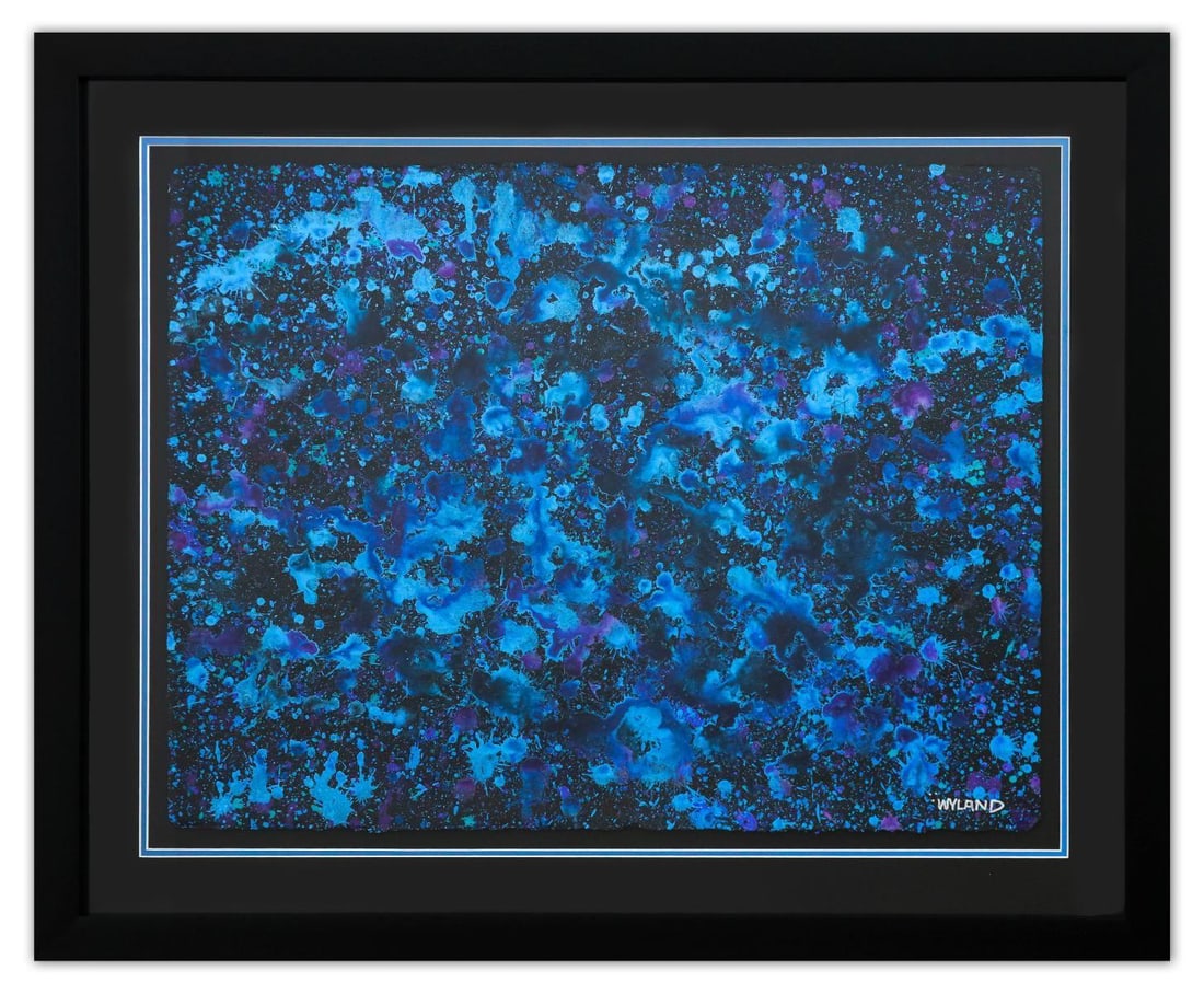 Wyland- Original Watercolor Painting on Deckle Edge Paper "Abstract Drip": Artist: Wyland. Medium: Original Watercolor Painting on Deckle Edge Paper. Title: Abstract Drip. Size: 22" x 30". Measures approx. 31" x 39" (framed). Signature: Hand Signed by the artist. Certificate