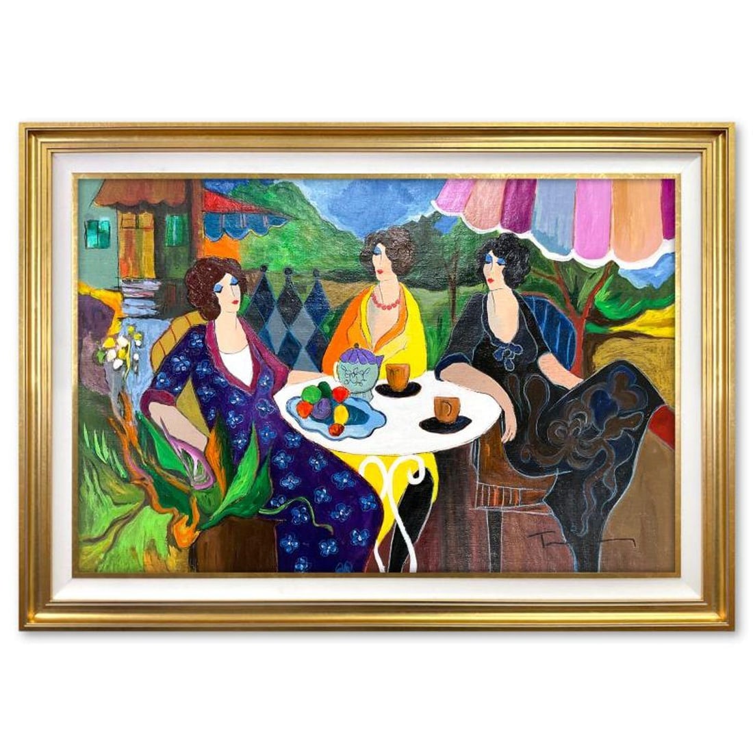 Itzchak Tarkay (1935-2012), "Spring Afternoon" Framed One-of-a-Kind Mixed Media Over Paint on (1 of 2)