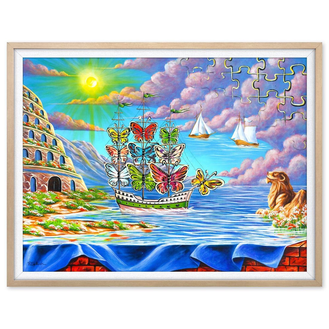 Eugene Poliarush- Original Oil on Canvas "Fantasy Land": Artist: Eugene Poliarush. Medium: Original Oil on Canvas. Title: Fantasy Land. Size: 30" x 40". Measures approx. 34" x 43" (framed). Signature: Hand signed by the artist. Certificate of Authenticity: