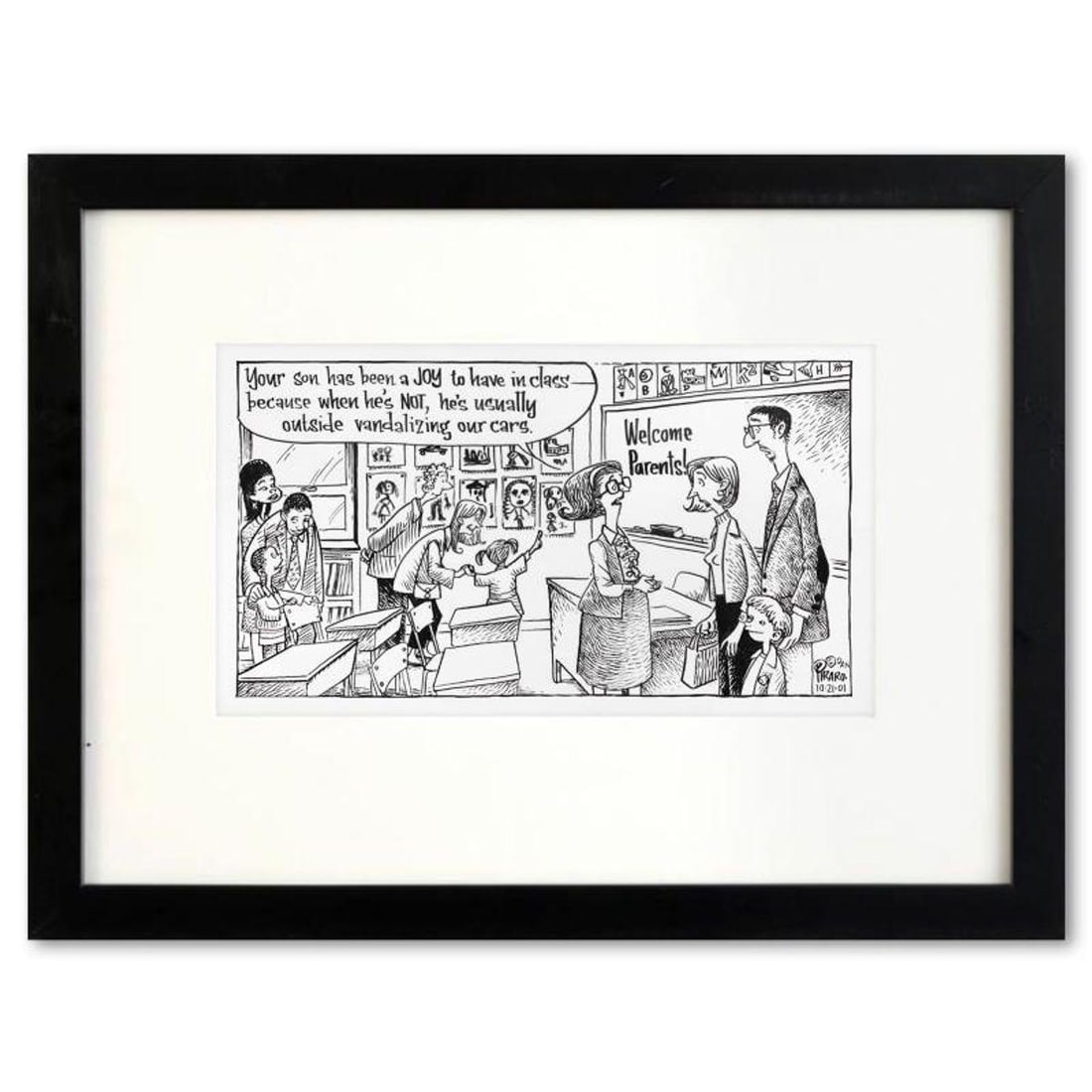 Bizarro, "Joy to Have in Class" is a Framed Original Pen & Ink Drawing by Dan Piraro, Hand Signed (1 of 1)