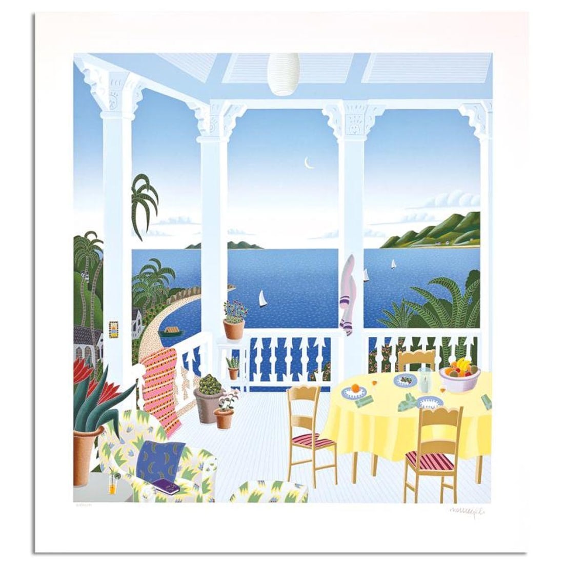 Thomas Mcknight, "Tropical Evening" Limited Edition Serigraph, Numbered and Hand Signed with Letter: Tropical Evening is a limited edition serigraph on paper by Thomas Mcknight, numbered and hand signed by the artist. Includes Letter of Authenticity. Measures approx. 35" x 32" (border), 29" x 37"
