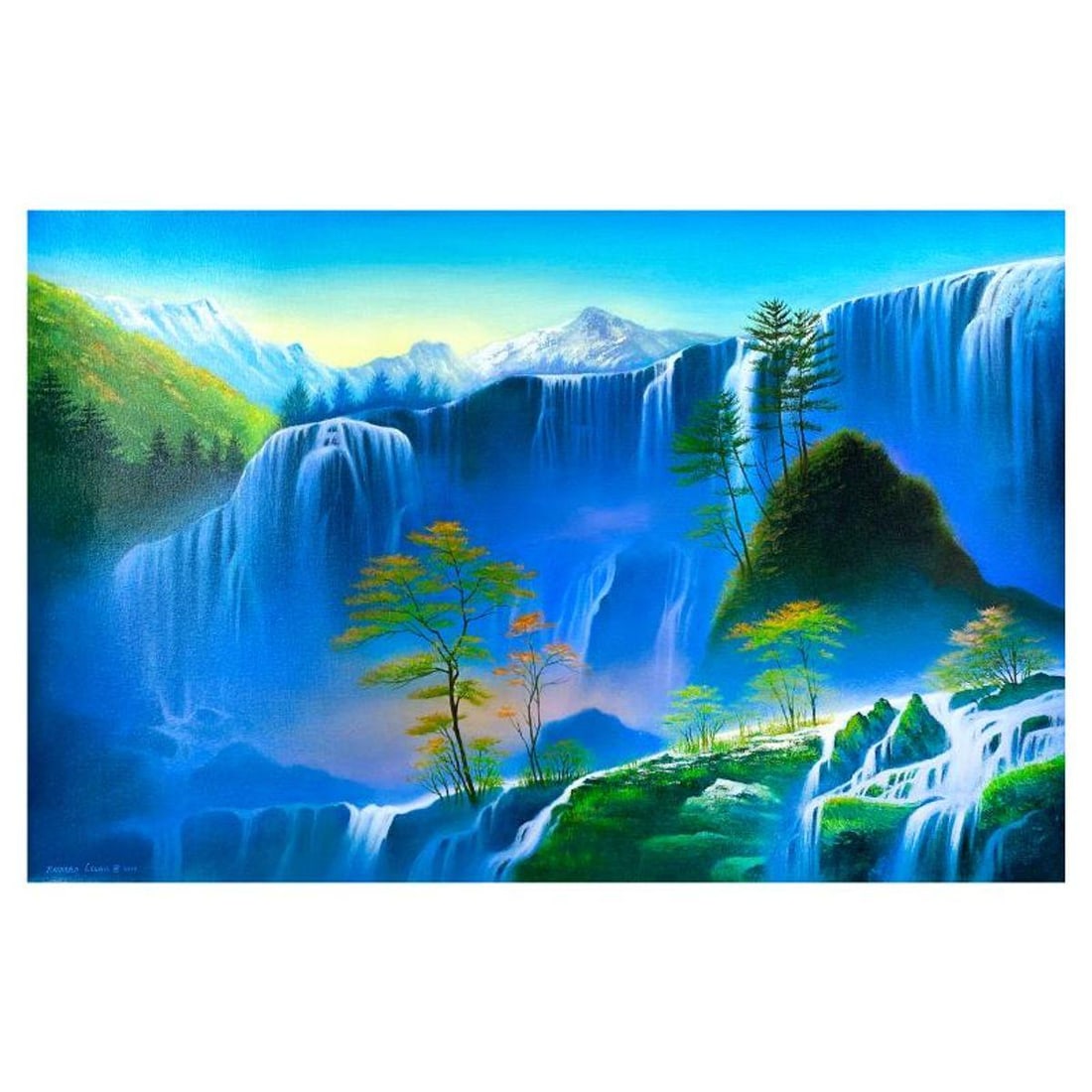 Richard Leung, "Mystical Falls" Original Oil Painting on Canvas, Hand Signed with a Letter of: "Mystical Falls"is an original oil painting on canvas by Richard Leung, hand signed by the artist. Includes Letter of Authenticity. Measures approx. 24" x 36" (image).