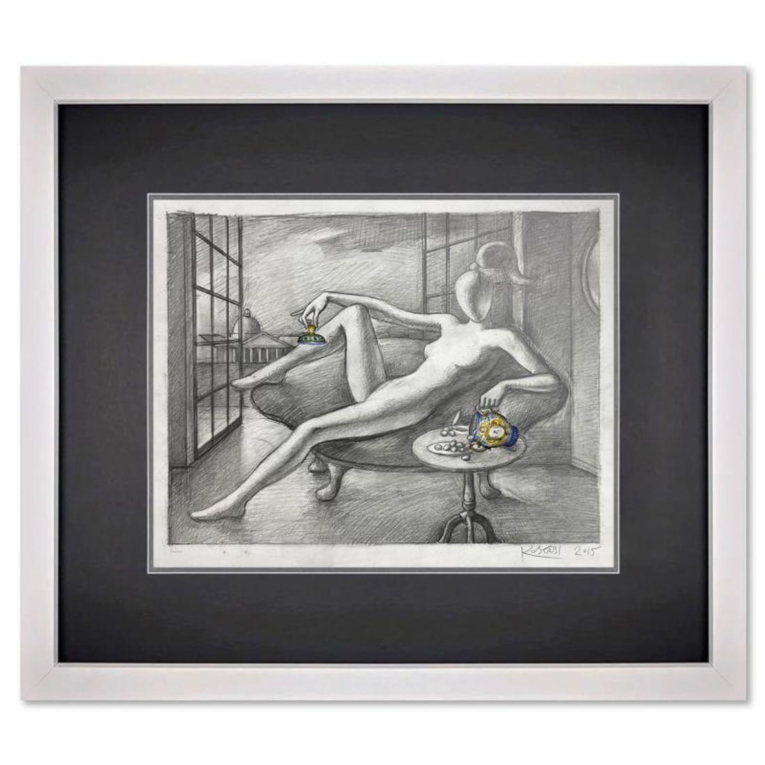 Mark Kostabi, "An Abundance of Peace" Framed Original Mixed Media Drawing on Paper, Hand Signed with: "An Abundance of Peace" is an original mixed media drawing on paper by Mark Kostabi, hand signed by the artist. This piece comes custom framed. Includes Certificate of Authenticity. Measures approx. 1