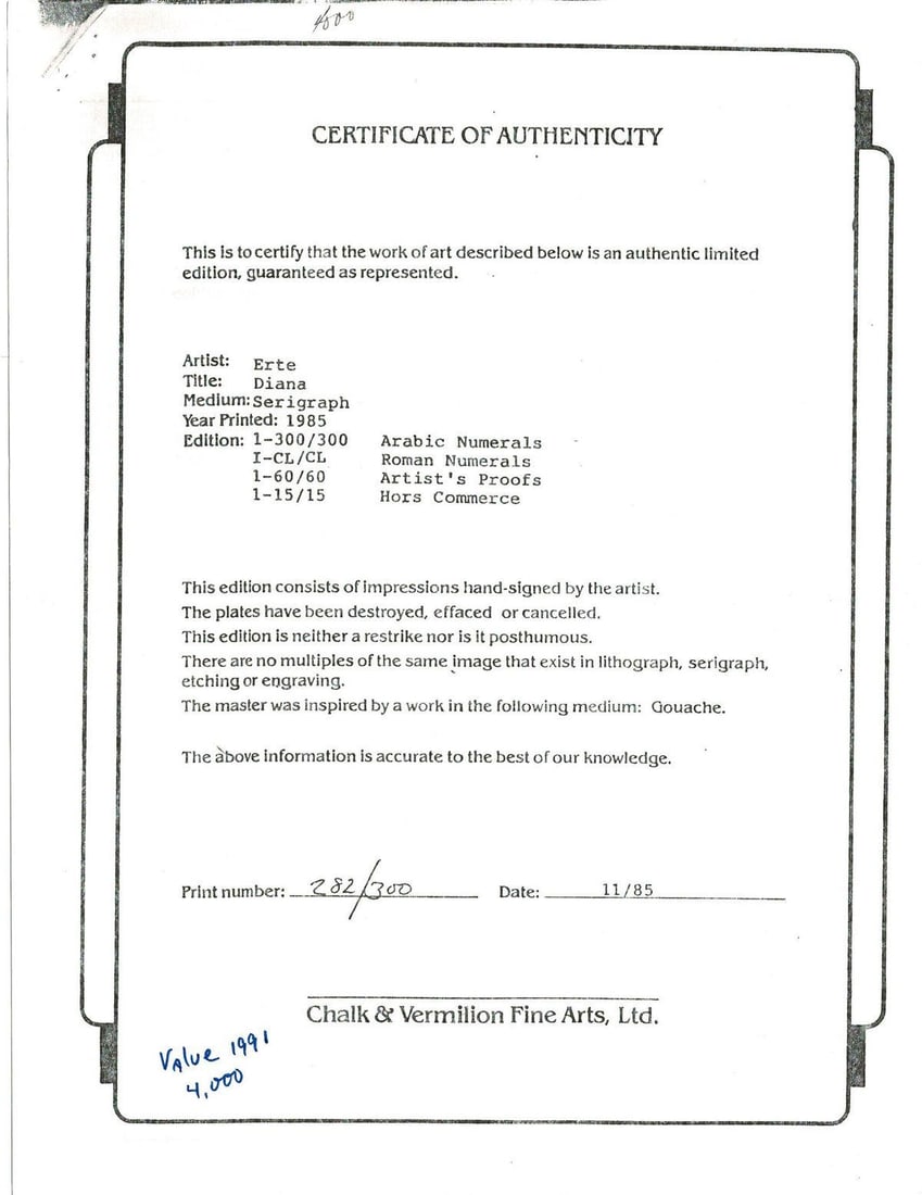 Erte- Serigraph "Diana" - 4