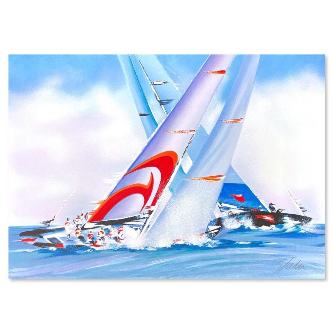 Victor Spahn, "America's Cup - Alinghi" hand signed limited edition lithograph with Certificate of: America's Cup - Alinghi is a limited edition lithograph on paper by Victor Spahn. Printed at Art-Lithographies workshop in Paris, the piece is hand signed by the artist and comes with a certificate