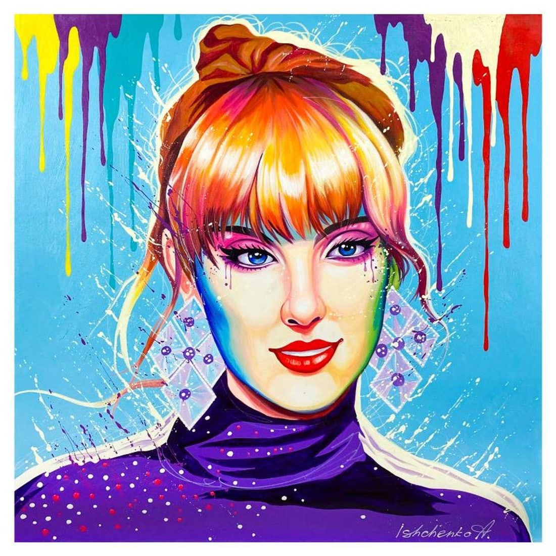 Alexander Ishchenko, "Taylor Swift" Original Acrylic Painting on Canvas, Hand Signed with Letter (1 of 2)