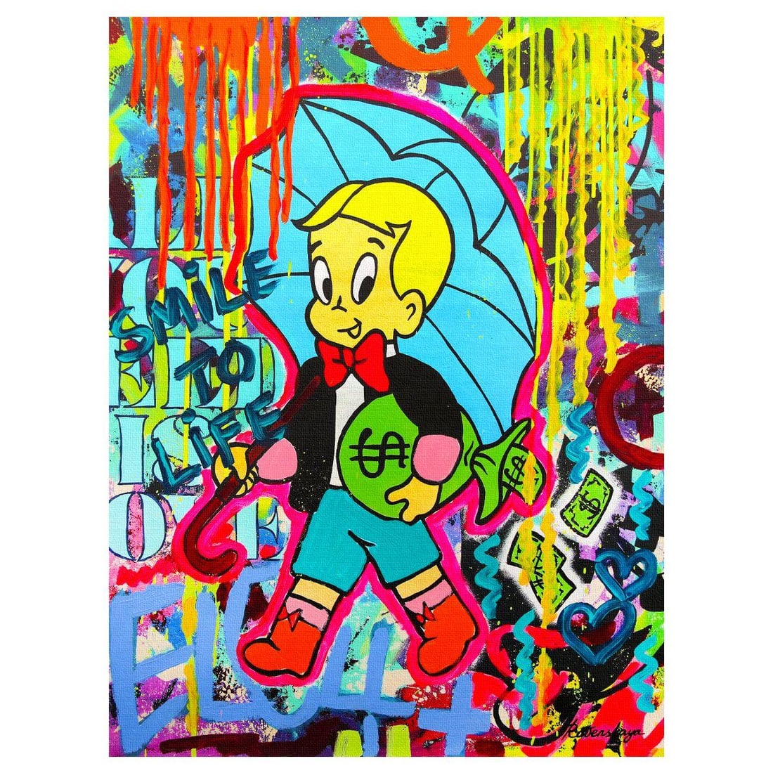 Nastya Rovenskaya- Original Mixed Media on Canvas "Wealth Under Shelter": Artist: Nastya Rovenskaya. Medium: Original Mixed Media on Canvas. Title: Wealth Under Shelter. Size: 40" x 30". Signature: Hand Signed by the artist. Certificate of Authenticity: From the publisher.