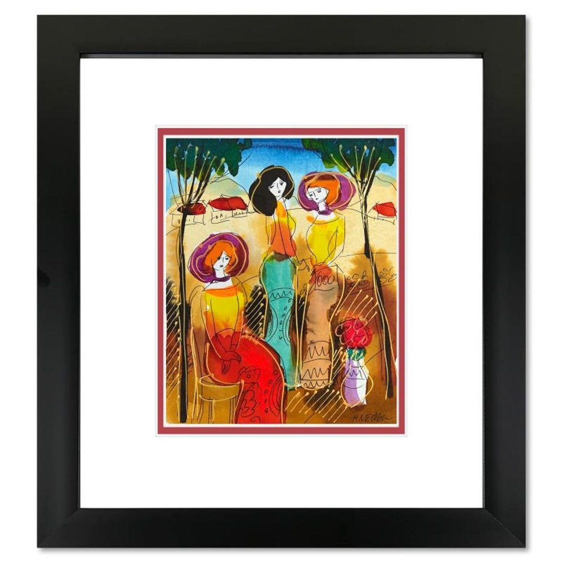 Moshe Leider, Framed Original Mixed Media Watercolor Painting, Hand Signed with Letter of (1 of 2)
