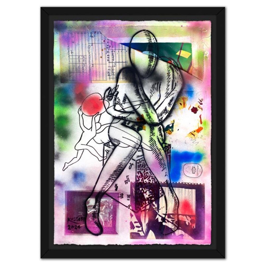 Mark Kostabi, "The Nourishment of Inner Harmony" Framed Original Mixed Media Painting, Hand Signed (1 of 3)