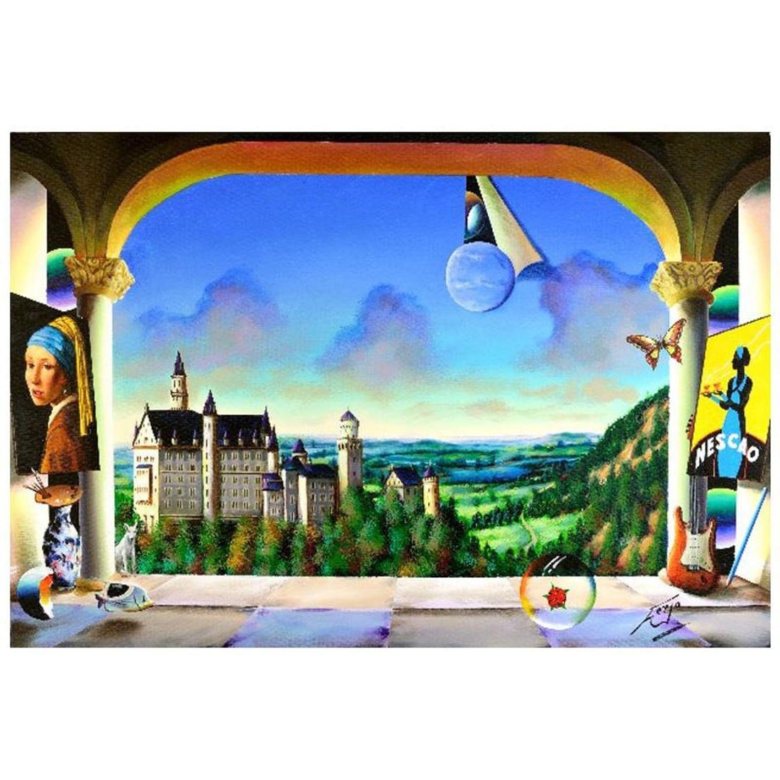 Ferjo, "Girls with Pearl Earring" Original Painting on Canvas, Hand Signed with Letter of: "Girls with Pearl Earring" is an original painting, oil on stretched canvas, by Ferjo. Hand signed by the artist, this piece comes with a letter of authenticity. Measures approx. 24" x 36" (image).