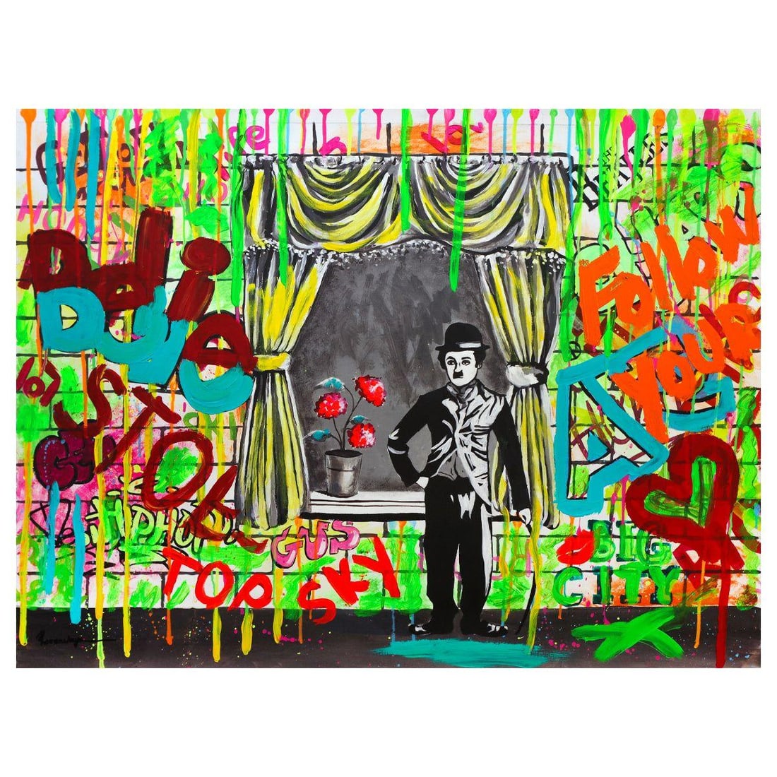 Nastya Rovenskaya- Mixed Media "Comedy Time": Artist: Nastya Rovenskaya. Medium: Mixed Media. Title: Comedy Time. Size: 30" x 40". Signature: Hand Signed. Certificate of Authenticity: Is included. Reference#: 44346.