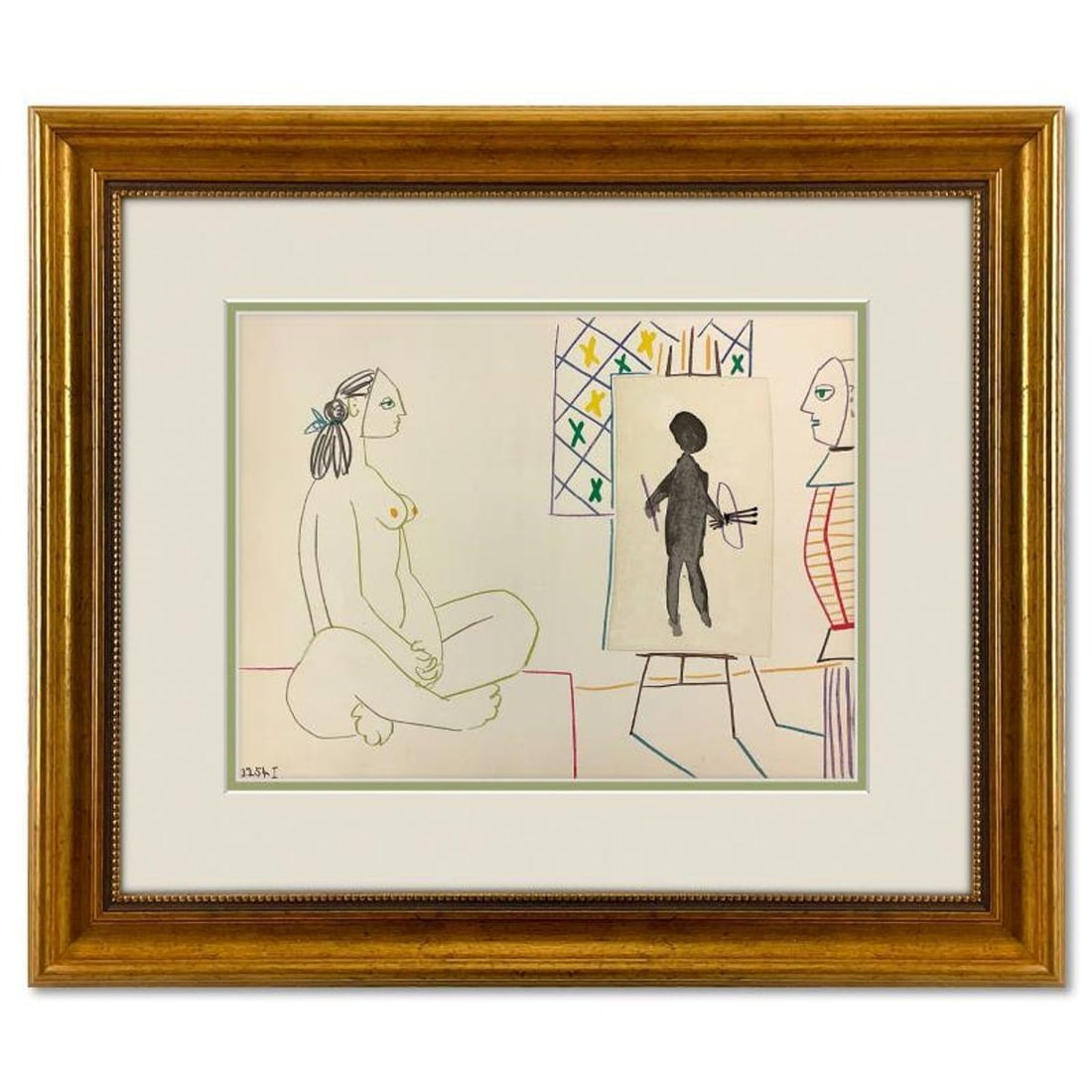 Pablo Picasso (1881-1973), "La Comedie Humaine 3.2.54-I" Framed Vintage Lithograph on Paper with: La Comedie Humaine 3.2.54-I is a lithograph on paper by Pablo Picasso (1881-1973). This piece is from Picasso's Human Comedy Series and was printed in Paris, France by Mourlot Studios in 1954. This pi