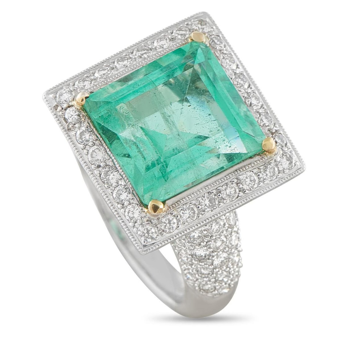 18K WHITE GOLD 1.10CT DIAMOND AND RUSSIAN EMERALD RING (1 of 4)