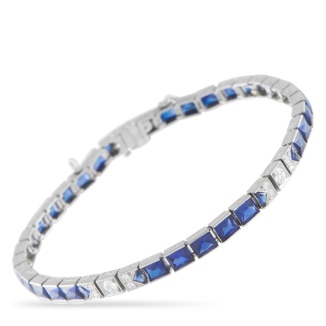 PLATINUM 1.0CT DIAMOND AND SAPPHIRE LINE BRACELET (1 of 3)