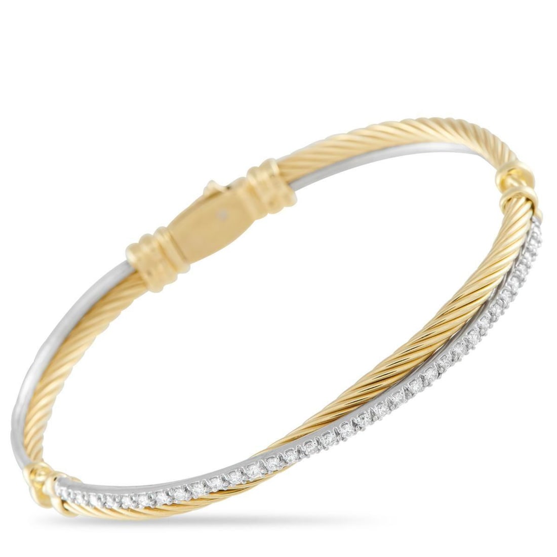DAVID YURMAN 18K WHITE AND YELLOW GOLD 0.50CT DIAMOND BANGLE BRACELET (1 of 4)