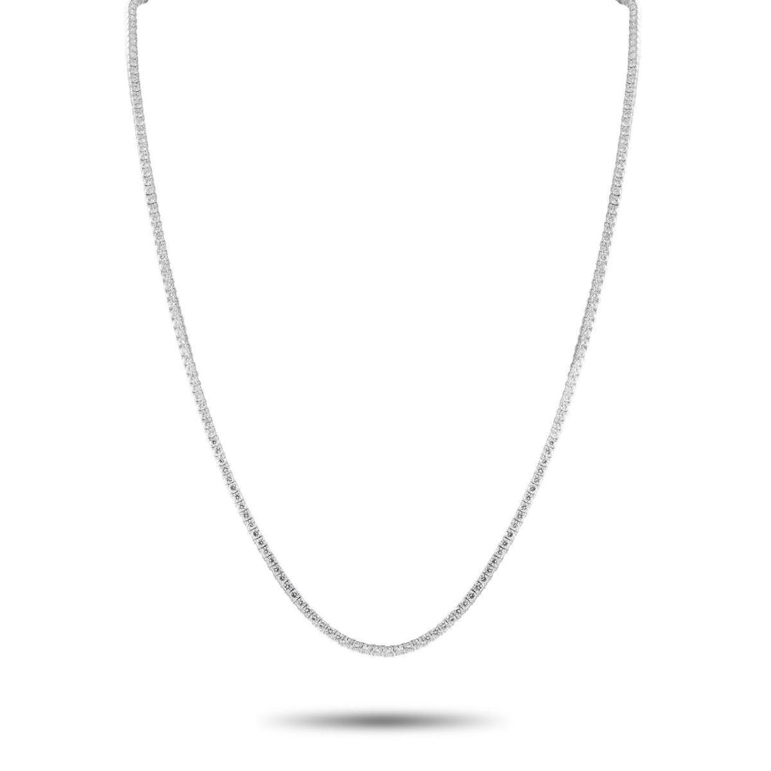 14K WHITE GOLD 15.26CT LAB-GROWN DIAMOND TENNIS NECKLACE: Choosing this necklace means getting a versatile piece of jewelry with timeless brilliance at a significantly lower cost. This tennis necklace boasts brilliant lab-grown diamonds mounted on a 14K gold