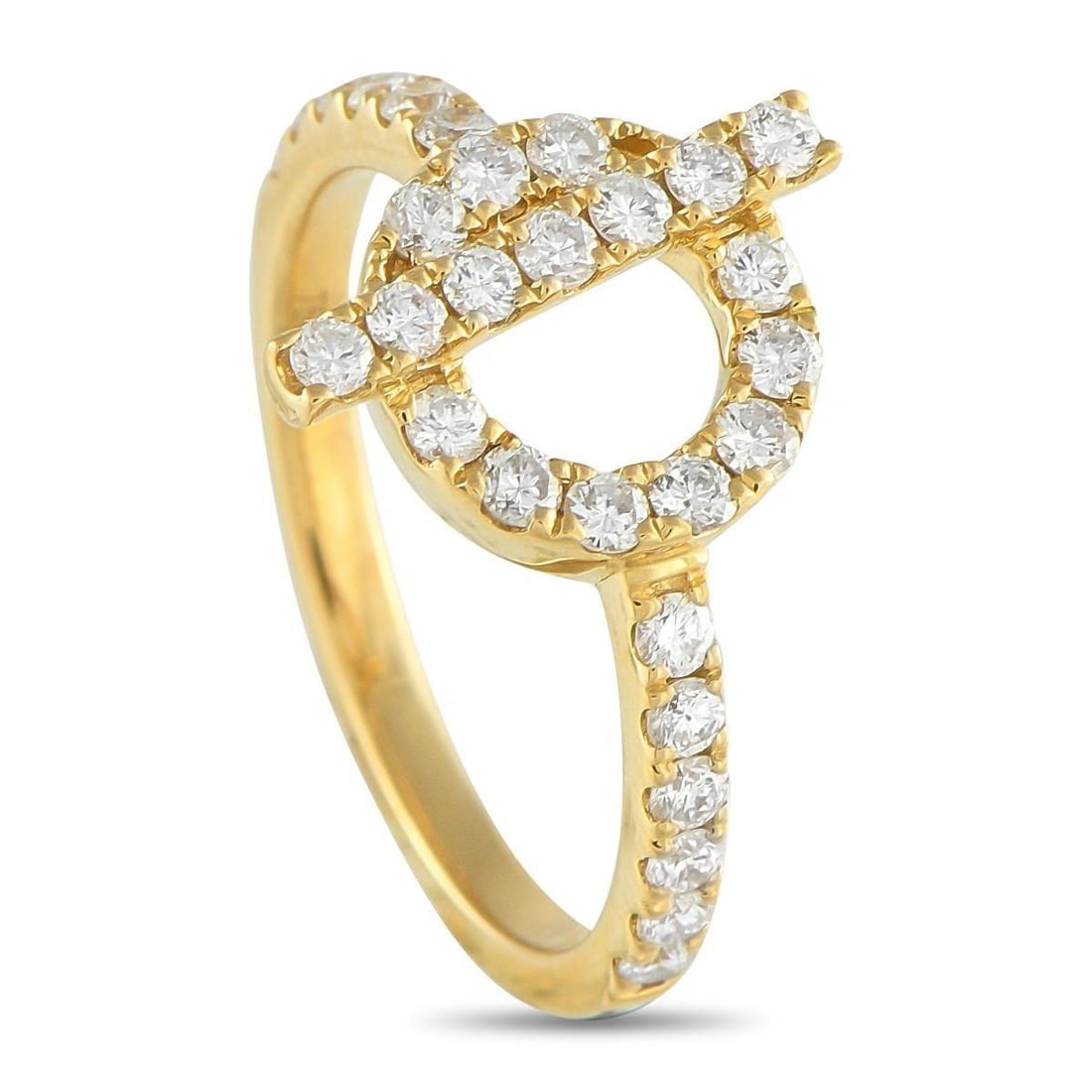 18K YELLOW GOLD 0.55CT DIAMOND RING: Anyone with a minimalist design aesthetic will appreciate this elegant ring. Simple forms decorate the top of the 18K Yellow Gold setting, providing this understated piece with plenty of visual impact