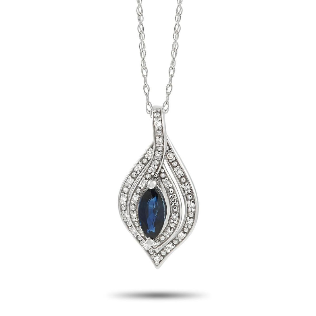 14K WHITE GOLD 0.08 CT DIAMOND AND SAPPHIRE NECKLACE (1 of 4)