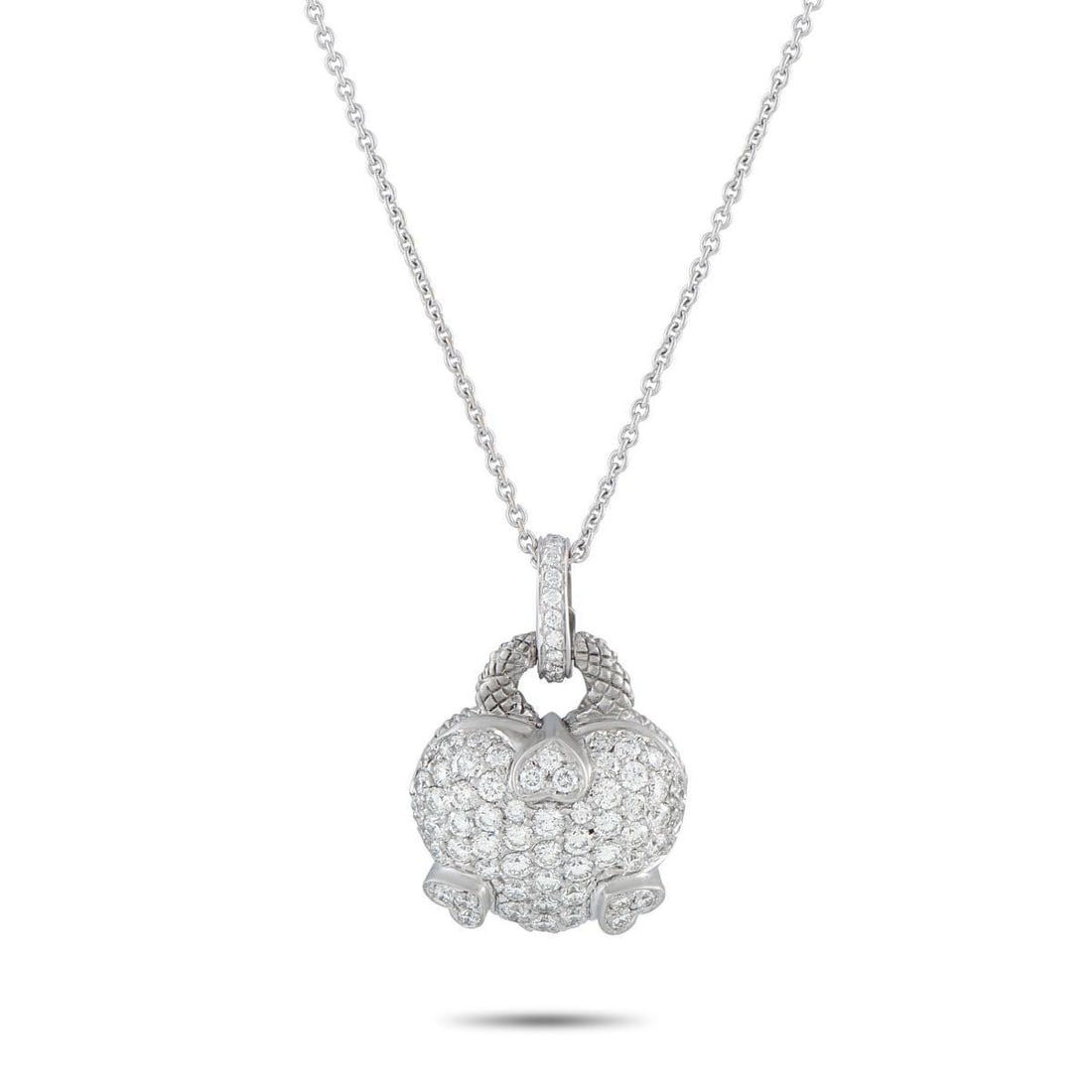 JUDITH RIPKA 18K WHITE GOLD 2.50CT DIAMOND PENDANT NECKLACE: A creative design ensures this Judith Ripka necklace will continually capture your heart. Set in 18K White Gold, a charming heart-shaped pendant comes to life thanks to sparkling Diamonds with a total