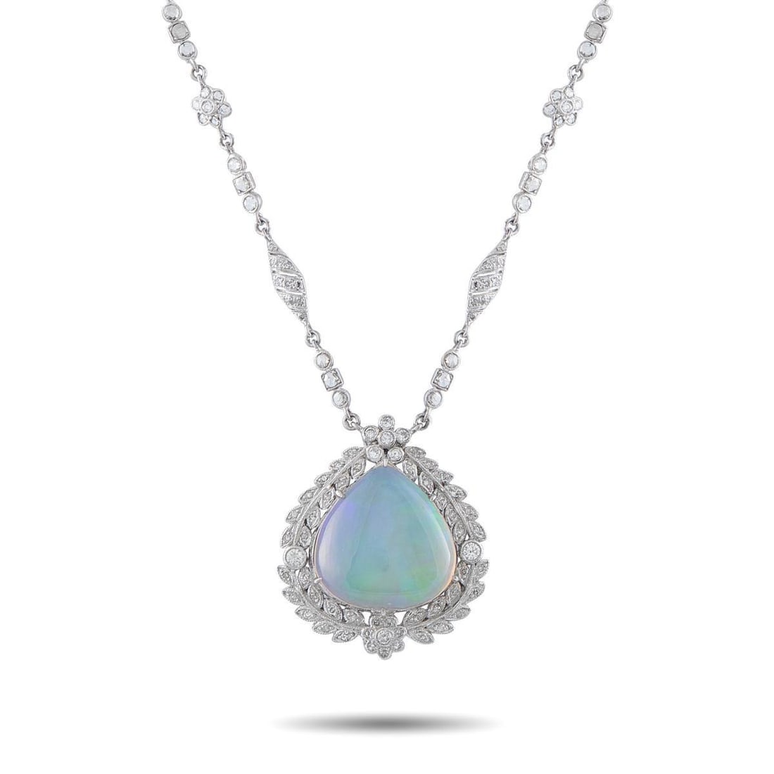 PLATINUM 3.12CT DIAMOND AND OPAL PENDANT NECKLACE (1 of 4)
