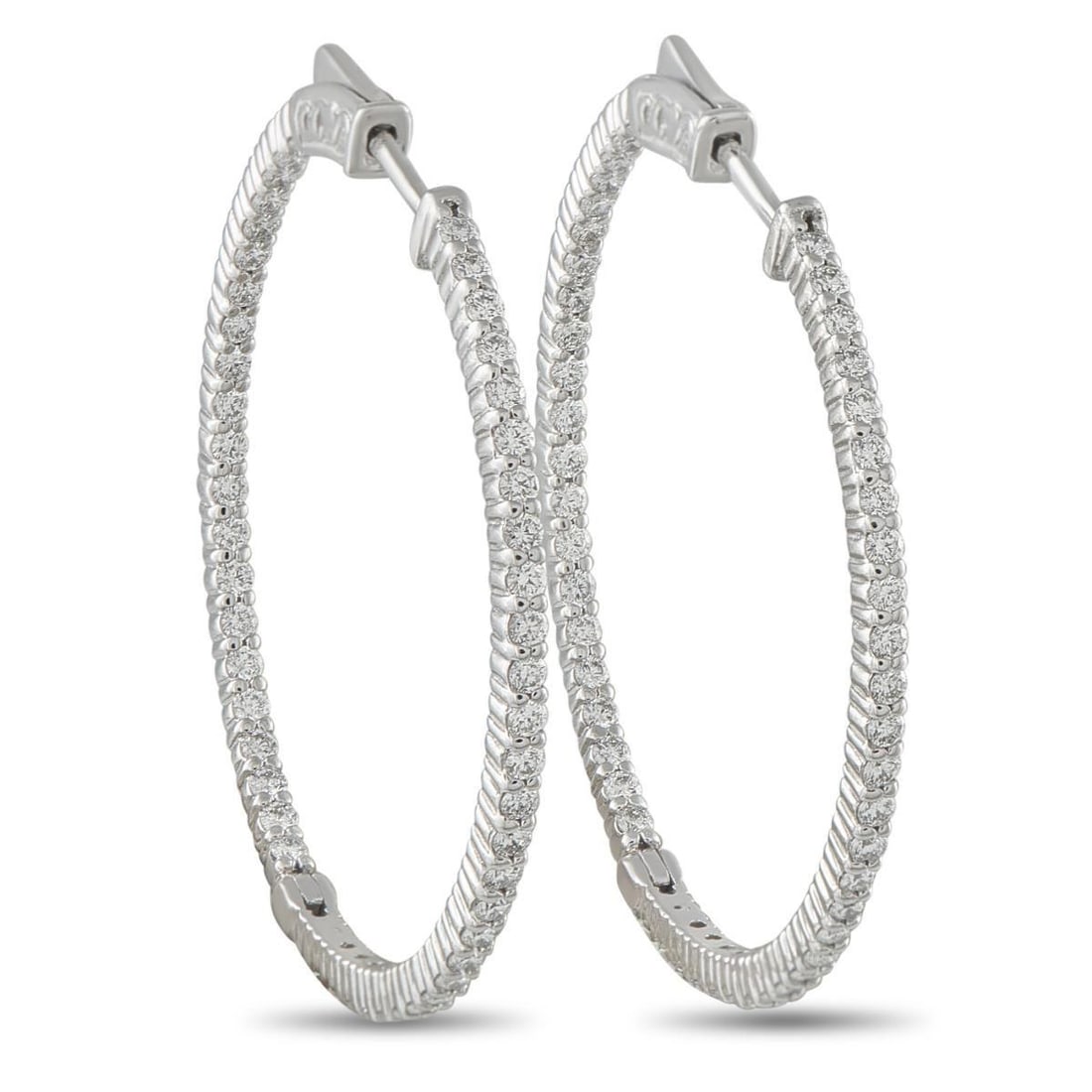 14K WHITE GOLD 2.0CT DIAMOND INSIDE-OUT HOOP EARRINGS (1 of 4)