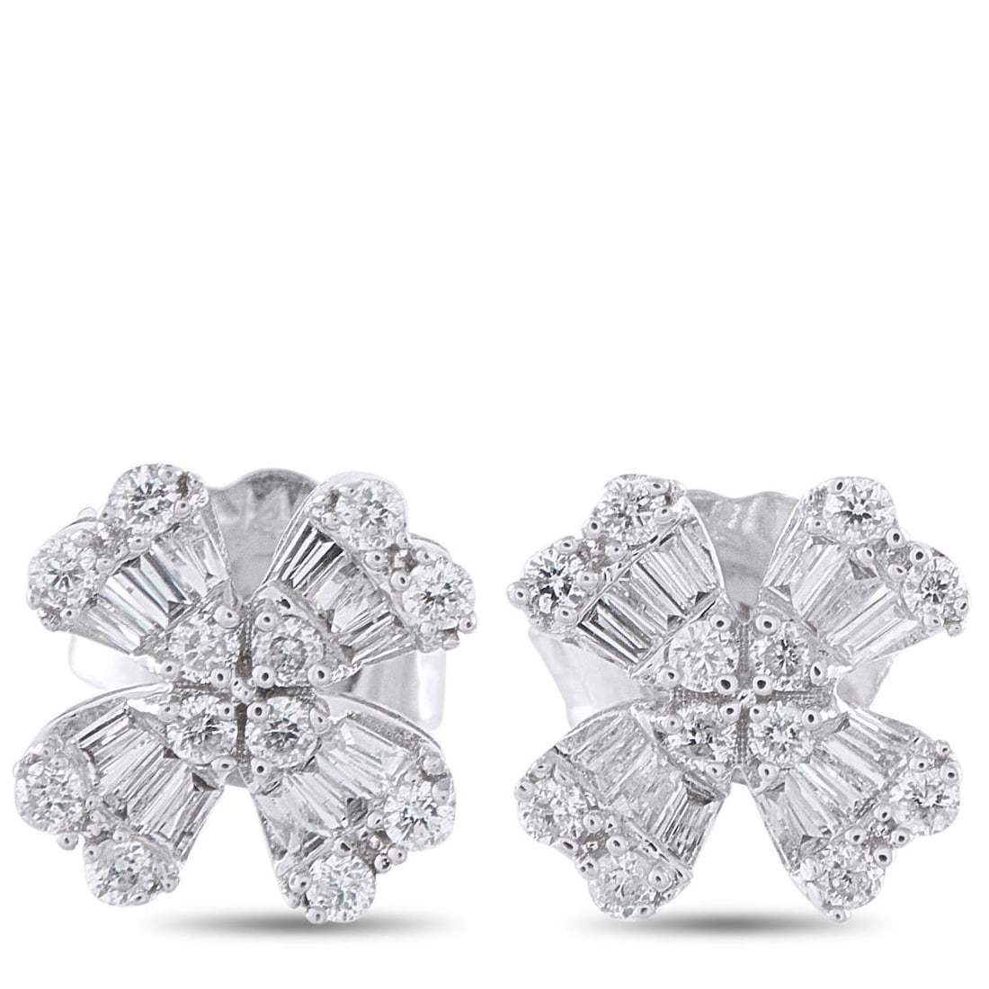 14K WHITE GOLD 0.40CT DIAMOND FOUR PETAL STUD EARRINGS: A stunning design makes these luxury earrings simply unforgettable. Ideal for everyday wear, Diamonds with a total weight of 0.40 carats make them come alive every time they catch the light. Set in 14