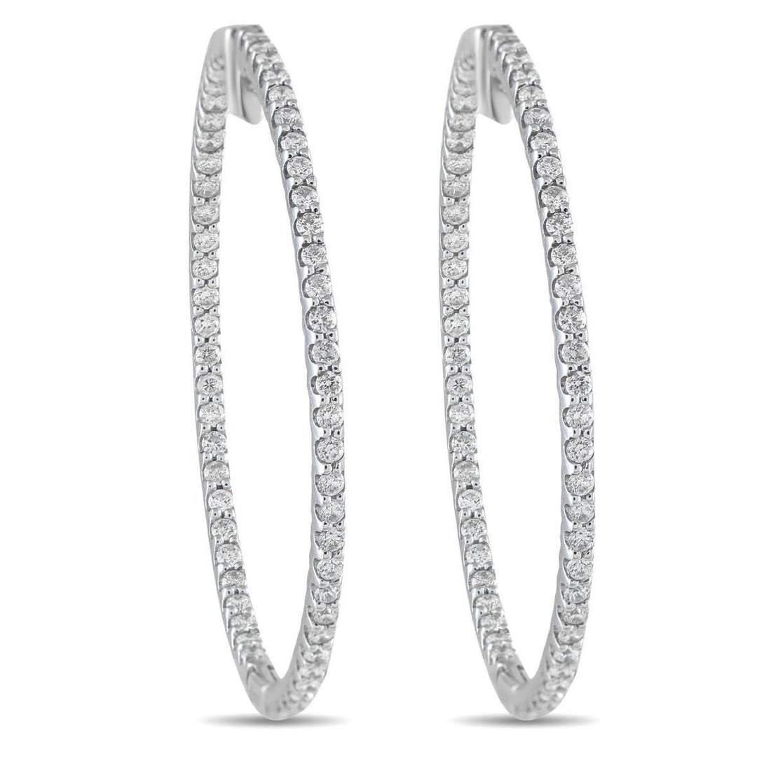 14K WHITE GOLD 1.77CT DIAMOND INSIDE-OUT HOOP EARRINGS: These luxury hoop earrings offer an updated take on a classic accessory. The simple 14K White Gold settings come to life thanks to inset Diamonds with a total weight of 1.77 carats. Ideal for any occa
