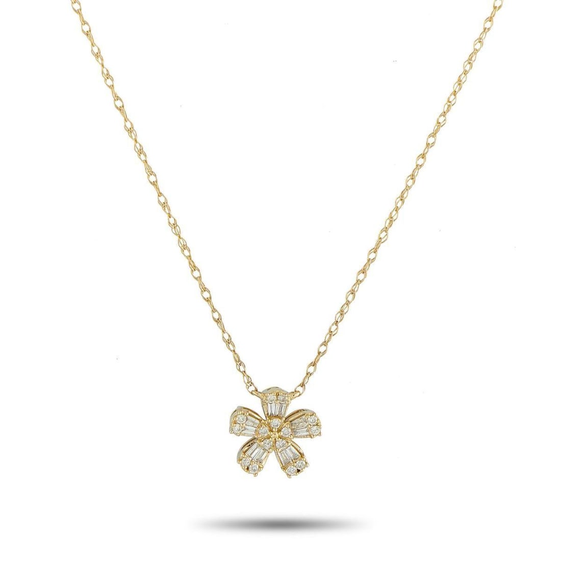 14K YELLOW GOLD 0.20CT DIAMOND FLOWER PENDANT NECKLACE (1 of 4)