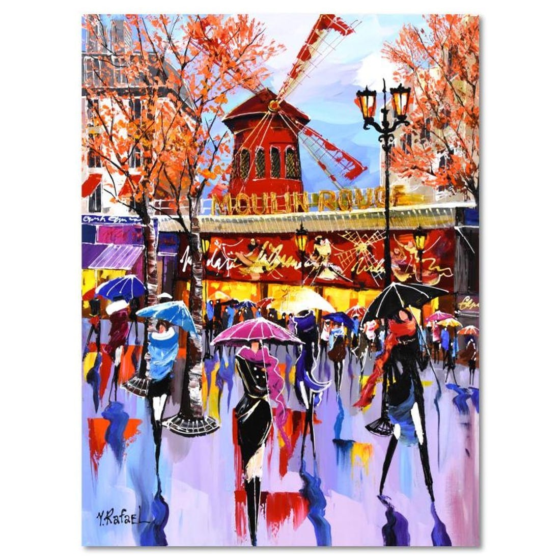 Yana Rafael, "Autumn at the Moulin Rouge" Original Acrylic Painting on Canvas (30" x 40"), Hand: Autumn at the Moulin Rouge is an original acrylic painting on stretched canvas by Yana Rafael, hand signed by the artist. Includes Letter of Authenticity. Measures approx. 30" x 40" (image).
