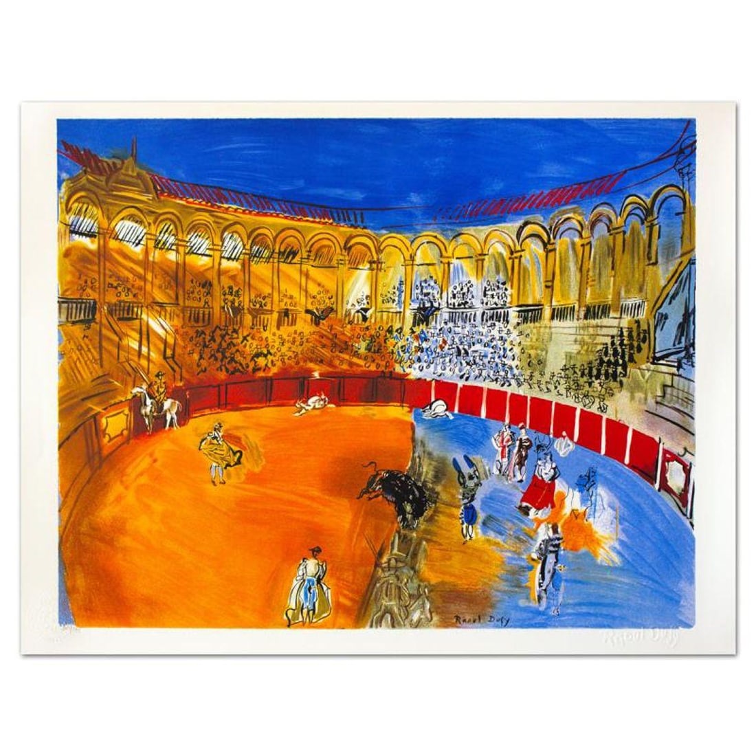 Raoul Dufy (1877-1953), "La Course De Taureaux" Limited Edition Lithograph with Letter of: La Course De Taureaux is a limited edition lithograph on paper by Raoul Dufy. Printed by Atelier Tete a Tete in Paris and authorized by Dufy owners of rights and ADAGP Paris , the piece is plate signe